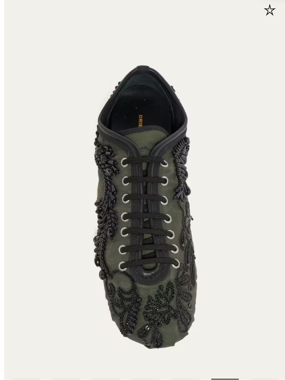 Dries Van Noten Olive Green and Black Beaded Lace-Up Sneaker